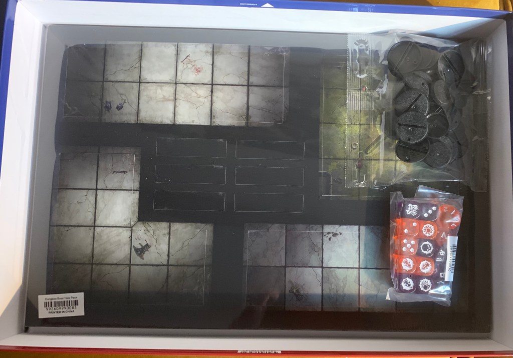 dungeon bowl boards, dice and bases